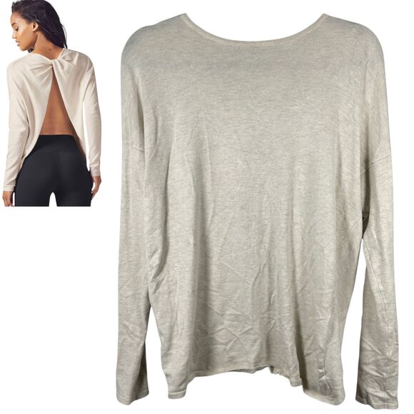Fabletics Fabiana Tie Open Back Sweater Vanilla Heather Cream Size XS - Picture 1 of 5